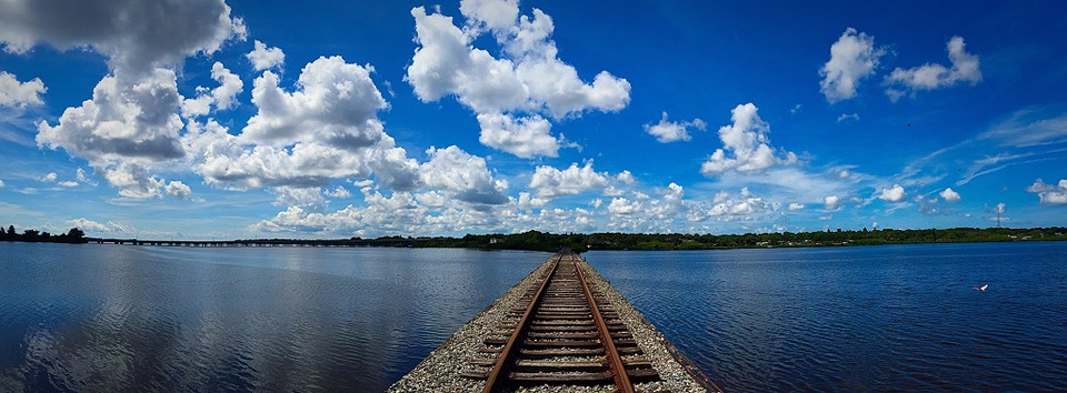 Oldsmar, Florida, Train Tracks, Water, Clouds, Nature