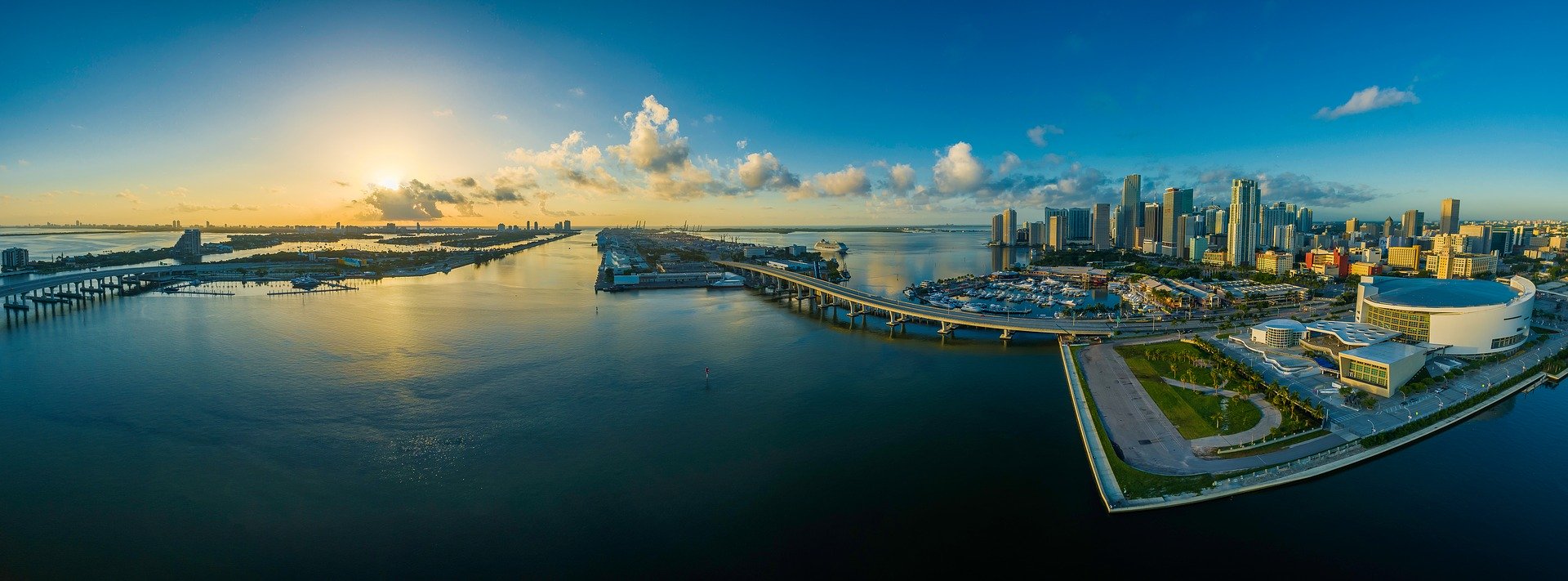 Panorama, Miami, Florida, Water, Usa, City, Skyscraper